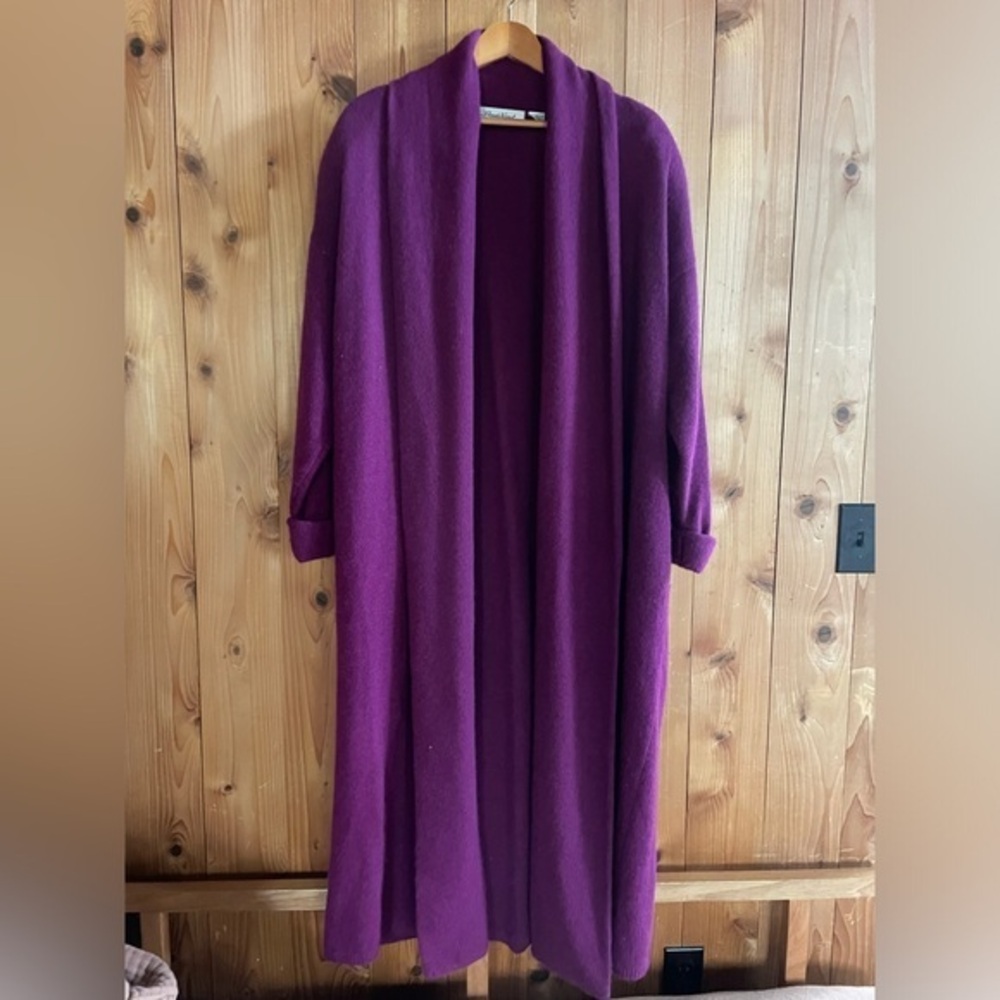 Vintage 80s Wool Angora Maxi Open Cardi Duster Long Sweater Jacket